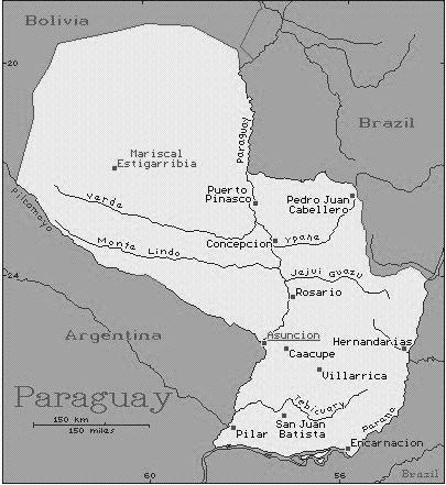 Map
                            with the position of the town of Asuncin
                            ("Assumption of May") at the mouth
                            of Pilcomayo River into Paraguay River