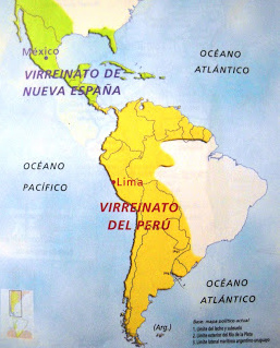 Karte mit den Vizeknigreichen
              Neu-Spanien (oben) und Peru (unten)