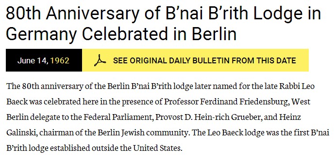 Die deutsch-zionistische Bnei-Brith-Loge
wurde in Leo-Baeck-Loge umbenannt, ein
Moses-Fantasie-Rabbiner Die
deutsch-zionistische Bnei-Brith-Loge wurde in
Leo-Baeck-Loge umbenannt, ein
Moses-Fantasie-Rabbiner