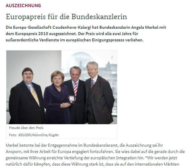 Frau Mossad-Merkel bekommt am 13.1.2011 den
Kalergi-Preis Frau Mossad-Merkel bekommt am
13.1.2011 den Kalergi-Preis