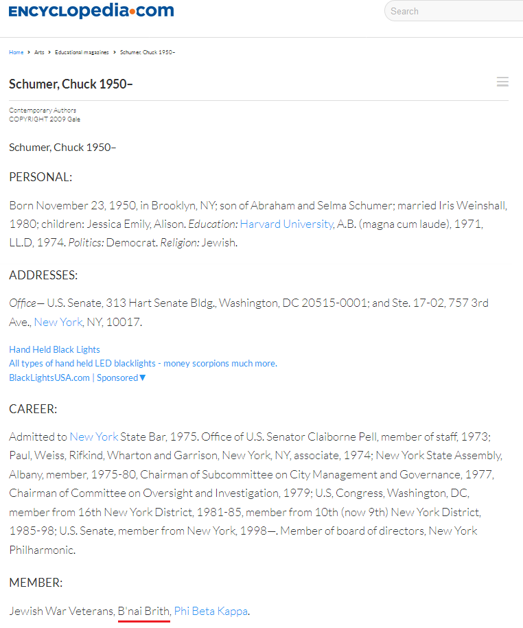 Der Artikel von encyclopedia.com über Chuck
Schumer Der Artikel von encyclopedia.com
über Chuck Schumer