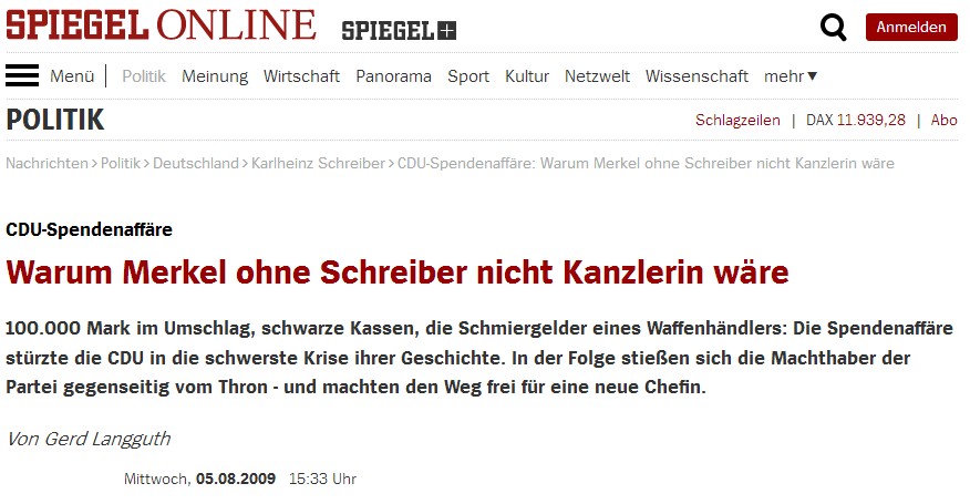 Artikel vom 5.8.2009: Warum merkel ohne
Schreiber nicht Kanzlerin wäre Artikel vom
5.8.2009: Warum merkel ohne Schreiber nicht
Kanzlerin wäre