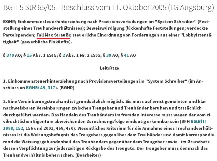 Beschluss des Bundesgerichtshofs gegen Max
Strauss vom 11.10.2005 Beschluss des
Bundesgerichtshofs gegen Max Strauss vom
11.10.2005