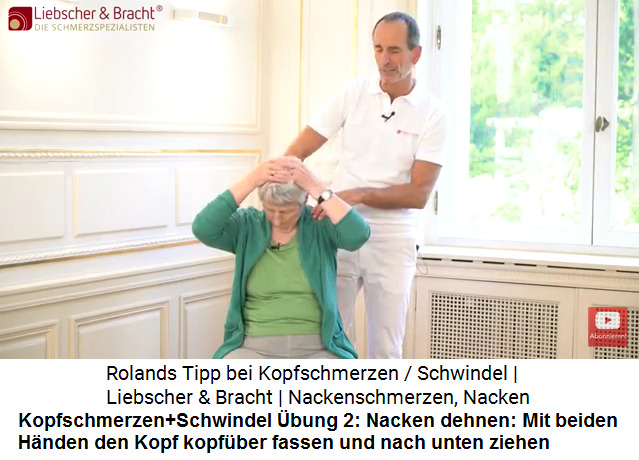 Kopfschmerzen Video 3
                      bung 2: Den gesamten Nacken dehnen, den Kopf nach
                      unten ziehen