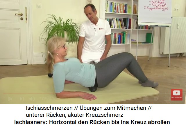 Den Unterleib fr den Ischiasnerv
                      entspannen: Mit der Massagerolle horizontal den
                      Rcken bis zum Kreuz abrollen