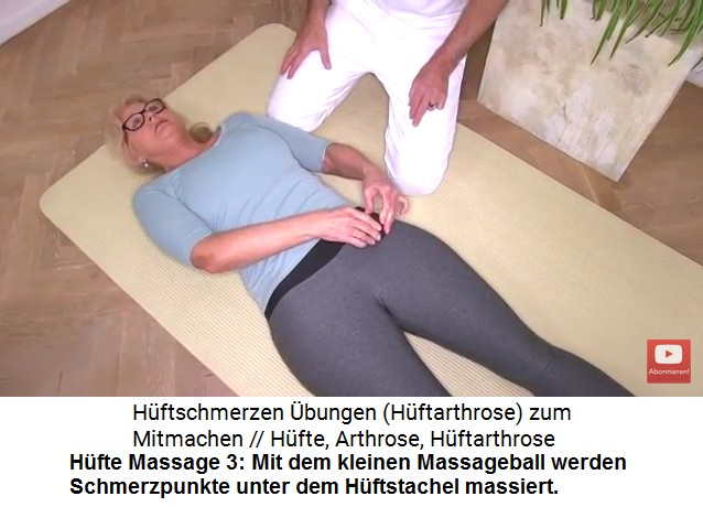 Hfte+Hftgelenk: Mit
                      dem kleinen Massageball werden Schmerzpunkte unter
                      dem Hftstachel massiert