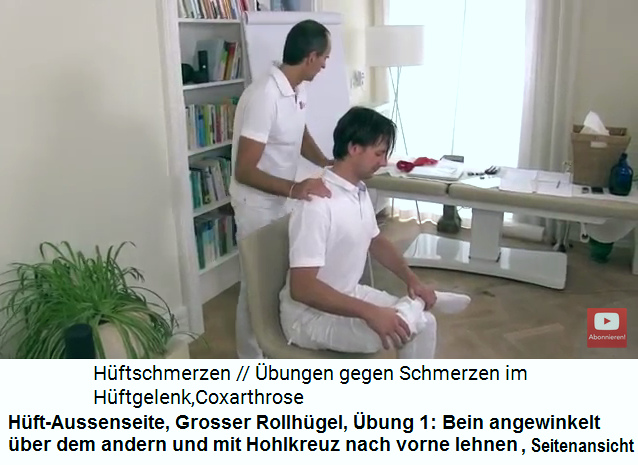 Hft-Aussenseite, Grosser Rollhgel, bung
                      1: Bein angewinkelt ber dem andern und mit
                      Hohlkreuz nach vorne lehnen, Seitenansicht