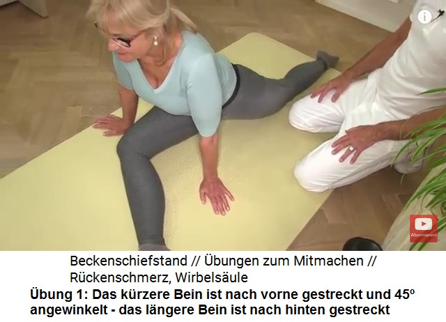 Beckenschiefstand bung 1: Spagatbung, das
                      vordere Bein ist 45 Grad angewinkelt und der
                      Rcken mit Hohlkreuz nach vorne geneigt 01