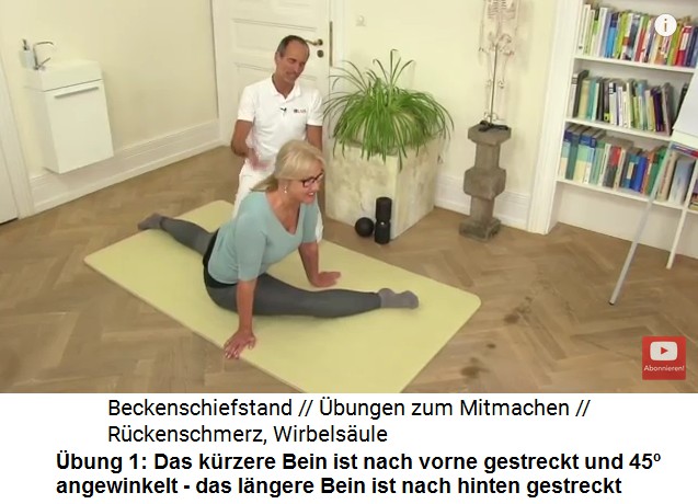 Beckenschiefstand bung 1: Spagatbung,
                      das vordere Bein ist 45 Grad angewinkelt und der
                      Rcken mit Hohlkreuz nach vorne geneigt 02