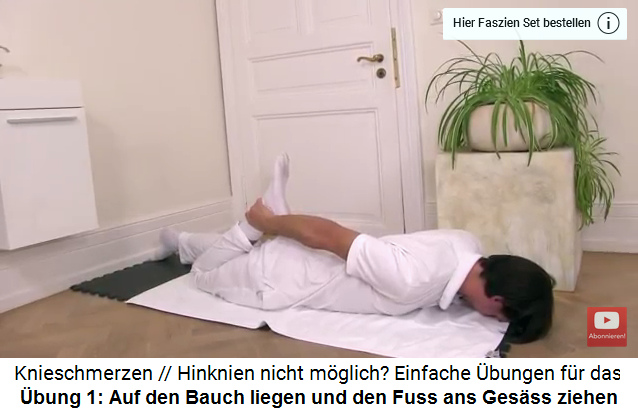 Schmerzen beim
                        Hinknien - bung: Auf den Bauch liegen und den
                        Fuss ans Gesss ziehen