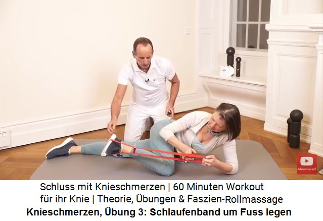 Knieschmerzen bung 3:
                        Ein Schlaufenband um den Fuss legen