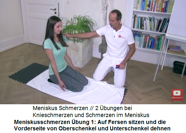 Meniskusschmerzen
                        bung 1: Auf den Fersen sitzen und so die
                        Vorderseiten von Oberschenkel und Unterschenkel
                        dehnen (mindestens 2 Minuten)