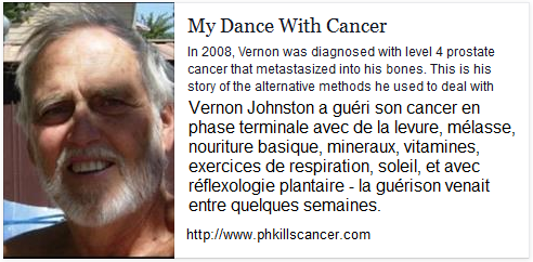 Die
                          Webseite von Vernon Johnston "My Dance
                          With Cancer" mit seinem Heilungsbericht,
                          wie er mit Backpulver etc. seinen Krebs im
                          Endstadium geheilt hat:
                          http://www.phkillscancer.com