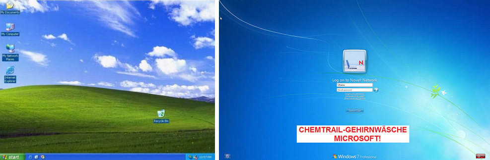 Gehirnw�sche von Windows
                            XP mit normalen Wolken zu Windows 7 mit
                            Chemtrails OHNE Wolken