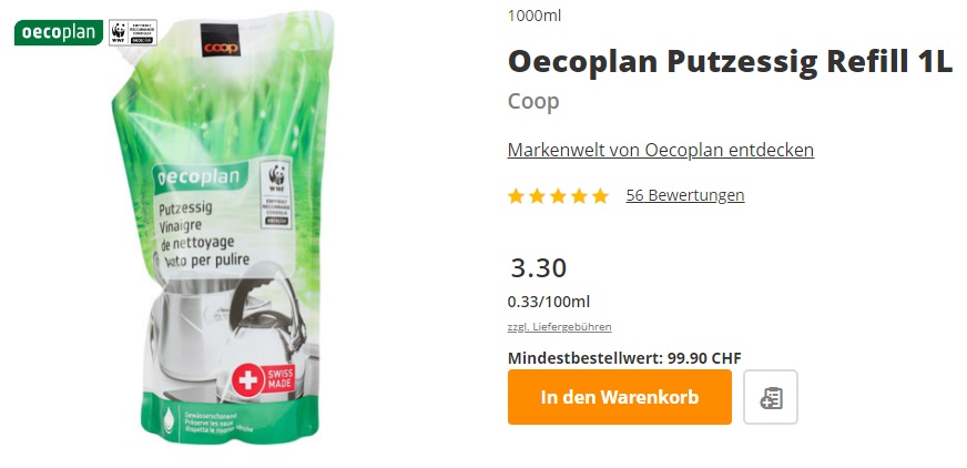 Putzessig mit Essigsäure 9,5% vom COOP Putzessig mit Essigsäure 9,5% vom COOP