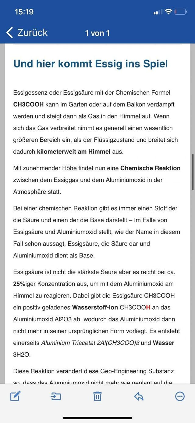 Die Wirkung von Essigsäure auf Chemtrails Die Wirkung von Essigsäure auf Chemtrails