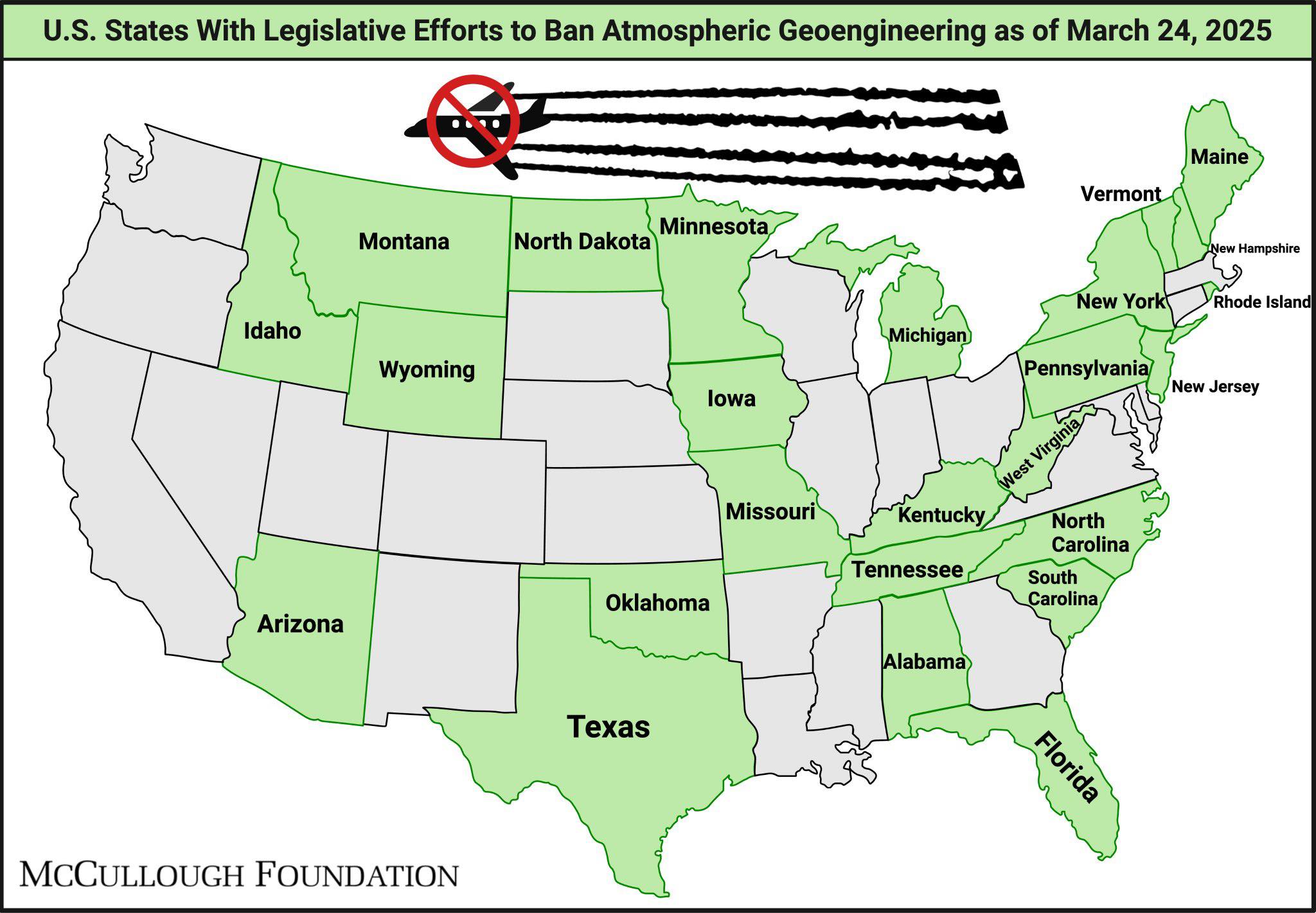 Widerstand Karte der "USA" am
                      26.3.2025: 24 Bundesstaaten planen ein Verbot von
                      Chemtrails Widerstand Karte der
                      "USA" am 26.3.2025: 24 Bundesstaaten
                      planen ein Verbot von Chemtrails