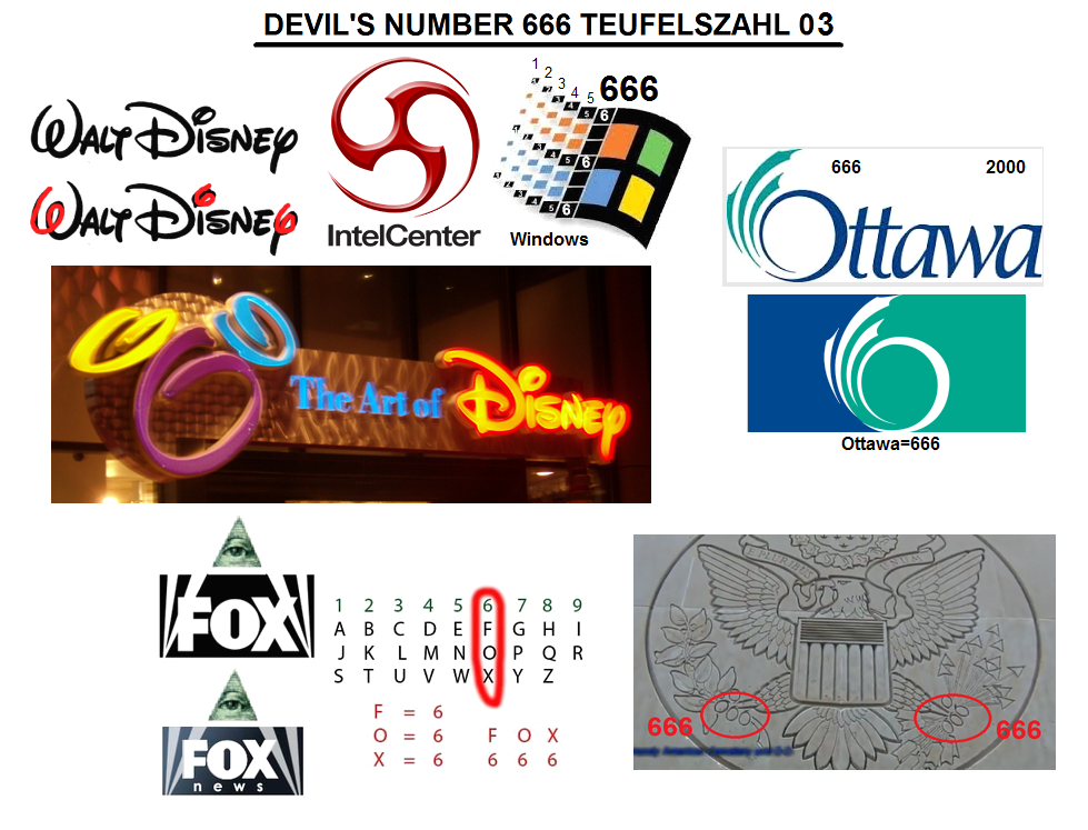 Sammelfoto 03 mit Logos mit der
                  satanistischen Teufelszahl 666