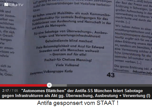 Allgemein feiert die
kriminelle Antifa-SS in München Sabotage
gegen Infrastruktur Allgemein feiert die kriminelle
Antifa-SS in München Sabotage gegen
Infrastruktur