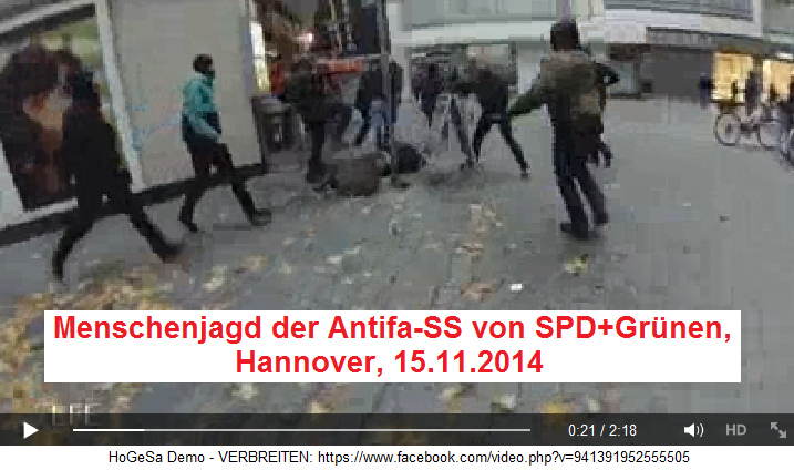 Menschenjagd der
                                        kriminellen Antifa-SS gegen
                                        unbewaffnete Fussballfans -
                                        Hannover, 15.11.2014