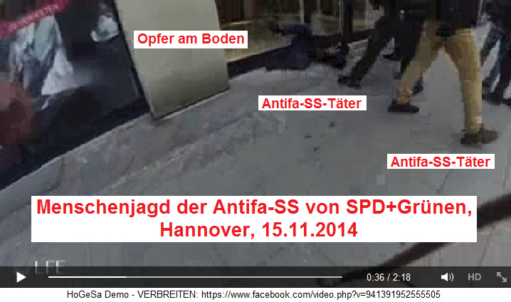 Menschenjagd der kriminellen
                                  Antifa-SS gegen unbewaffnete
                                  Fussballfans, ein Opfer liegt am Boden
                                  - Hannover, 15.11.2014