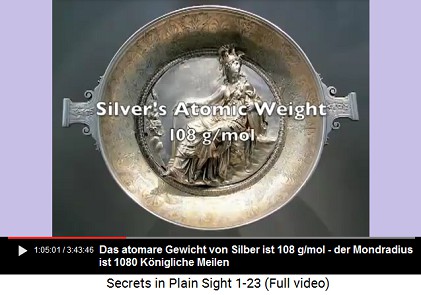 Silber hat ein atomisches Gewicht von 108
gr pro Mol, gleichzeitig beträgt der Mondradius
1080 Königliche Meilen - alles nur ein Zufall Silber hat ein atomisches Gewicht von 108 gr
pro Mol, gleichzeitig beträgt der Mondradius 1080
Königliche Meilen - alles nur ein Zufall