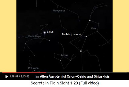 Die Sternbilder mit dem Stern Sirius
                      ("Grosser Hund") und Alnitak im Gürtel
                      von Orion