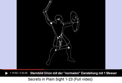 Das Sternbild Orion als Jger dargestellt mit
                      Schwert, Schild und Messer, kann auch ein Phallus
                      sein