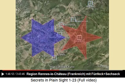 Region von
Rennes-le-Château mit einem Sechsstern und einem
Fünfstern Region von Rennes-le-Château mit einem
Sechsstern und einem Fünfstern
