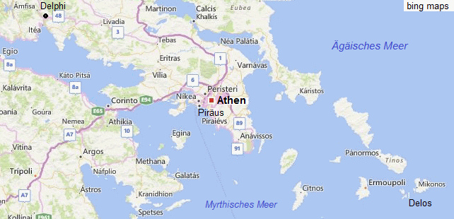 Mapa de Grecia con Atenas y Delos Mapa de Grecia con Atenas
y Delos