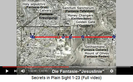 Fantasy "Jesus Line" from the Mount
of Olives to the fantasy crucifixion - map Fantasy "Jesus Line" from the Mount
of Olives to the fantasy crucifixion - map