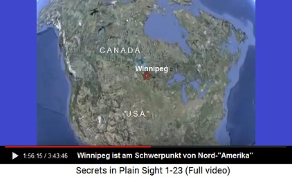 Map with the position of Winnipeg in Canada -
                    the center of gravity of North "America"