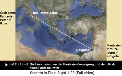 Die Linie zwischen der Fantasie-Kreuzigung
von Golgatha und dem Fantasie-Petersgrab in Rom Die Linie zwischen der Fantasie-Kreuzigung
von Golgatha und dem Fantasie-Petersgrab in Rom