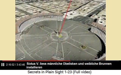Der Vorplatz des Vatikans mit
dem Obelisken (männlich) und den beiden
Schalenbrunnen (weiblich) Der Vorplatz des Vatikans mit dem Obelisken
(männlich) und den beiden Schalenbrunnen
(weiblich)