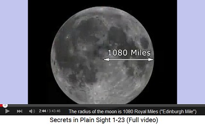 The moon radius is 180 Royal Miles (the Royal
                    Mile of Edinburgh)