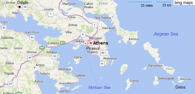 Mapa de Grecia con Atenas y Delos Mapa de Grecia con Atenas
y Delos