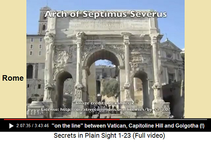Rome: the Arch of Septimus
Severus is "on the line" between
Vatican, Capitoline Hill, and Golgotha with the
fantasy crucifixion Rome: the Arch of Septimus Severus is
"on the line" between Vatican,
Capitoline Hill, and Golgotha with the fantasy
crucifixion