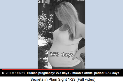 Pregnancy is 273 days, the moon has an
orbital period of 27.3 days, so one pregnancy
are 10 medium menstruation cycles Pregnancy is 273 days, the moon has an
orbital period of 27.3 days, so one pregnancy
are 10 medium menstruation cycles