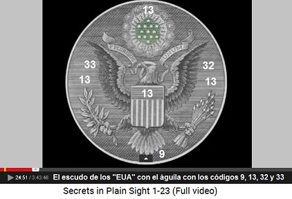 El logotipo de los "EUA" con el                         águila con los números 9, 13, 32 y 33