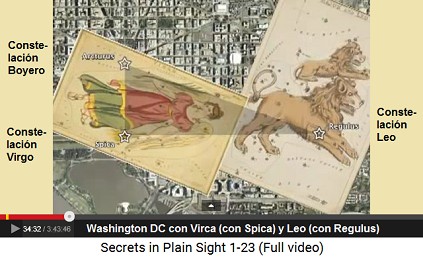 Washington DC con Spica (constelación Virgo),                     Regulus (constelación Leo) y Arcturus (constelación                     Boyero)