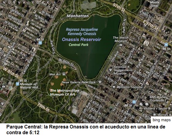 La Represa Jacqueline Kennedy Onassis en el
                  Parque Central con el acueducto en una contra lnea de
                  5:12 - ver la foto satelital de mapas de bing