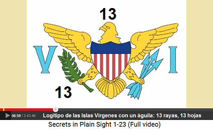 Logotipo de las Islas Vrgenes con un guila:
                    13 rayas, 13 hojas