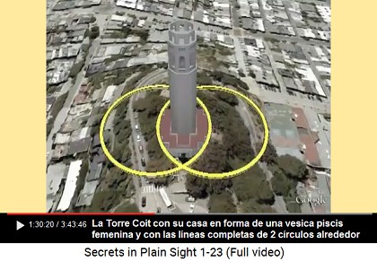 La Torre Coit con su vesica
piscis con líneas completadas La Torre Coit con su vesica piscis con líneas
completadas