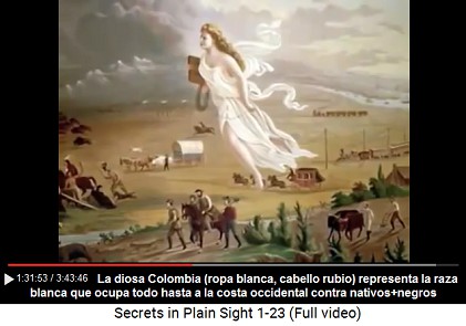 La diosa Colombia en blanco con su cabello
rubio ocupa todo el territorio hasta a la costa
occidental según la filosofía racista que le
permite la ocupación de todo el continente -
negros y nativos no cuentan La diosa Colombia en blanco
con su cabello rubio ocupa todo el territorio
hasta a la costa occidental según la filosofía
racista que le permite la ocupación de todo el
continente - negros y nativos no cuentan