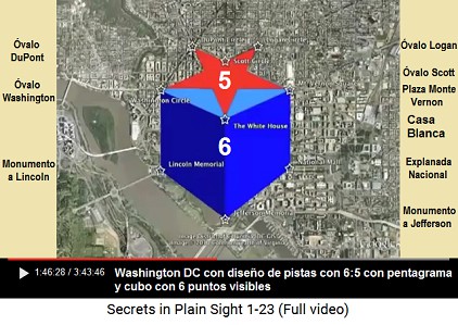 Washington DC
con arquietctura vial secreta: hay un pentagrama con
5 puntos en la punta del cubo que muestra 6 puntos
visibles Washington DC con arquietctura vial secreta:
hay un pentagrama con 5 puntos en la punta del cubo
que muestra 6 puntos visibles