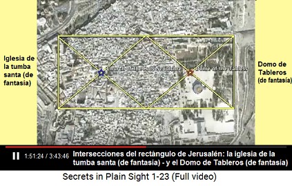 El rectángulo de Jerusalén con sus                     intersecciones indicando la iglesia con la tumba                     santa (de fantasía) - y el Domo de Tableros (de                     fantasía)