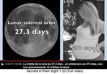 La órbita de la luna es
27,3 días - un embarazo es 273 días, eso son
precisamente 10 órbitas lunares La órbita de la luna es 27,3 días - un
embarazo es 273 días, eso son precisamente 10
órbitas lunares