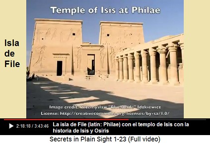 La isla de File (latn: Philae) con el templo
                      de Isis con la historia de Isis y Osiris