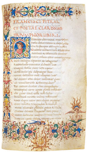 Pergamentschrift Canzoniere et
Trionfi 1469 Pergamentschrift Canzoniere et Trionfi
1469