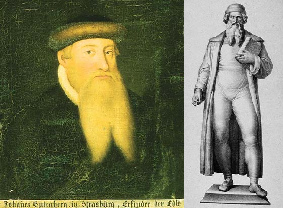 Johann Gutenberg, Portrait und
Statue Johann Gutenberg, Portrait und Statue